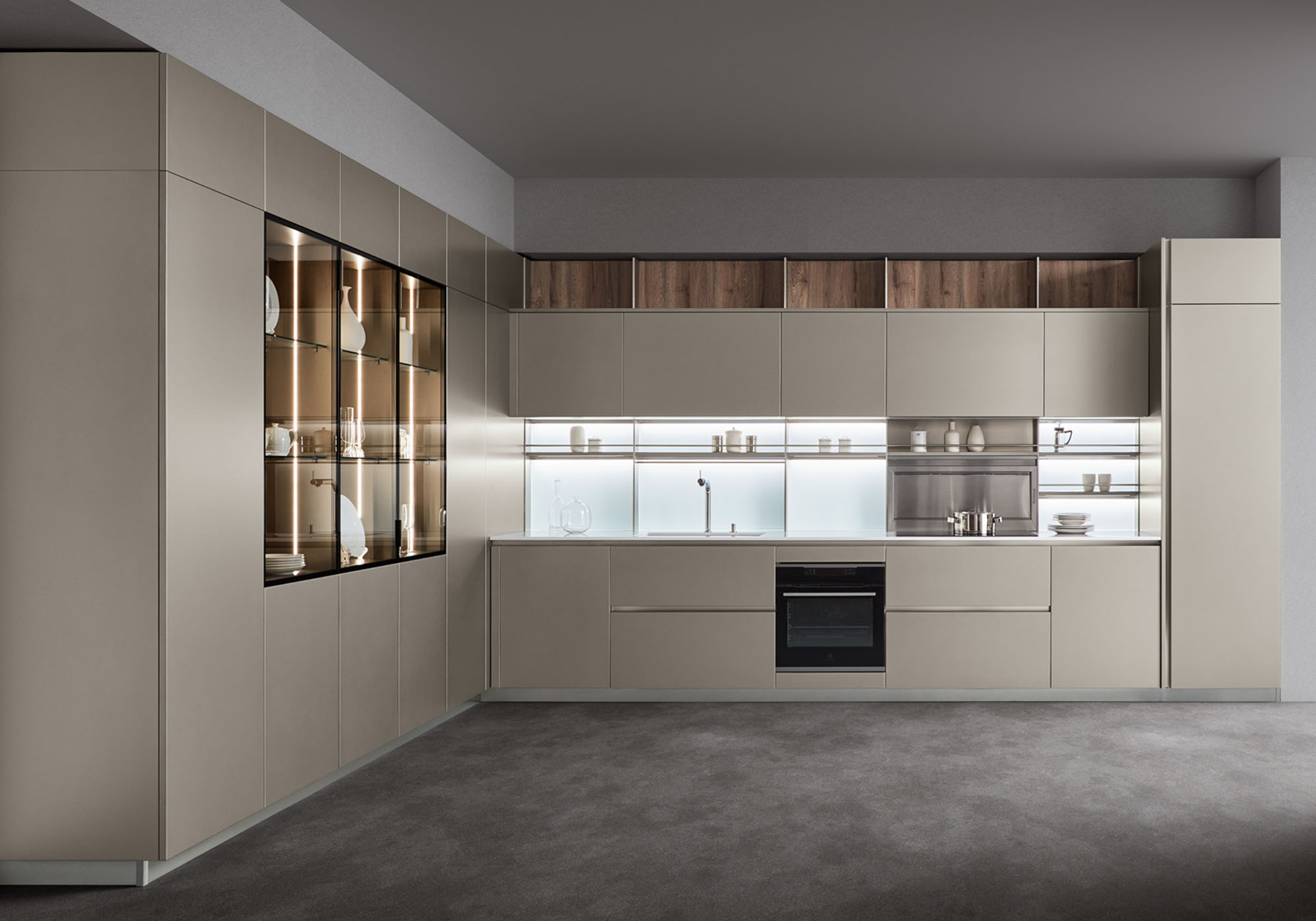 cucina moderna angolare in laccato opaco grigio corda Lounge Veneta Cucine