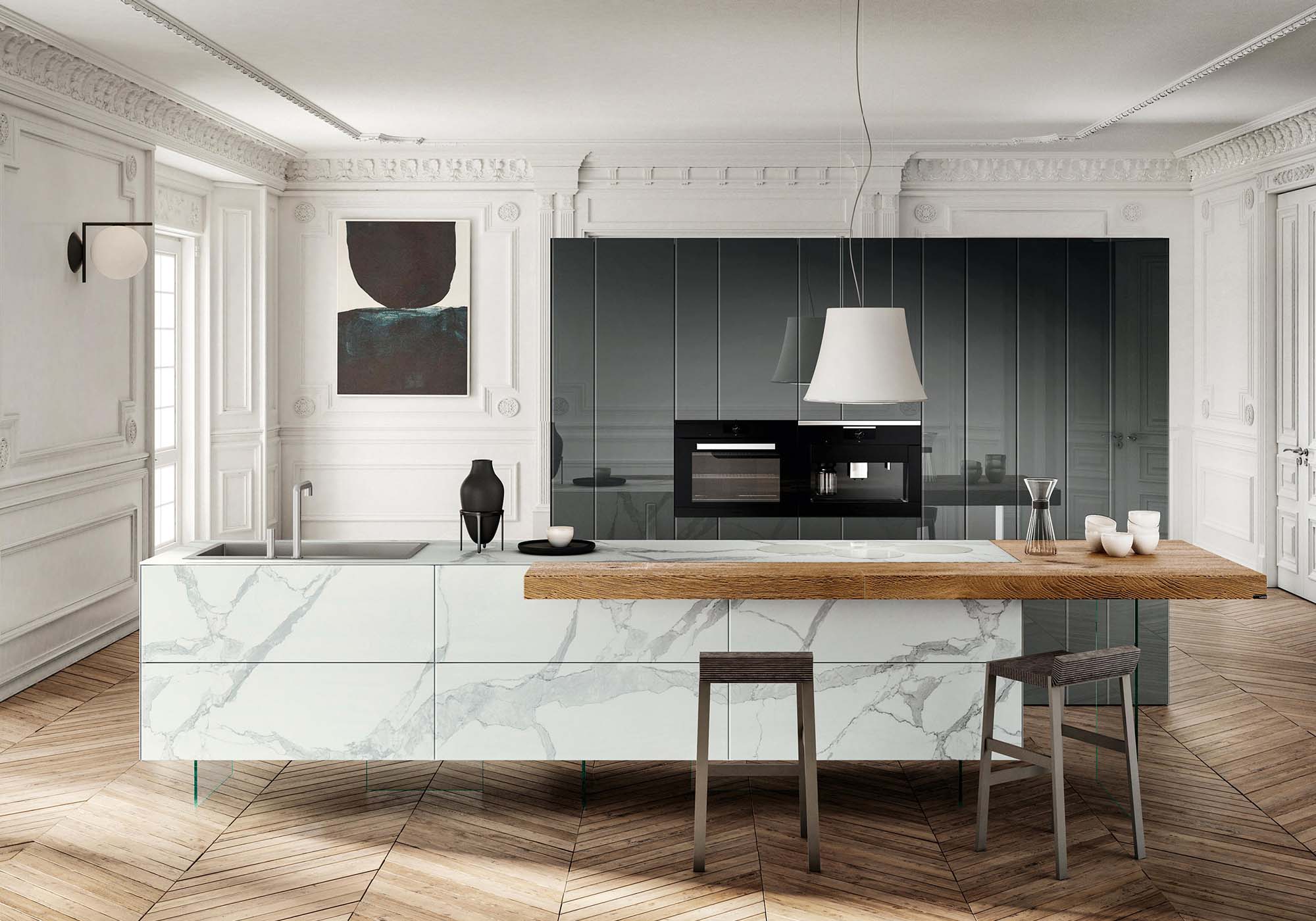 Cucina con isola 36e8 marble xglass